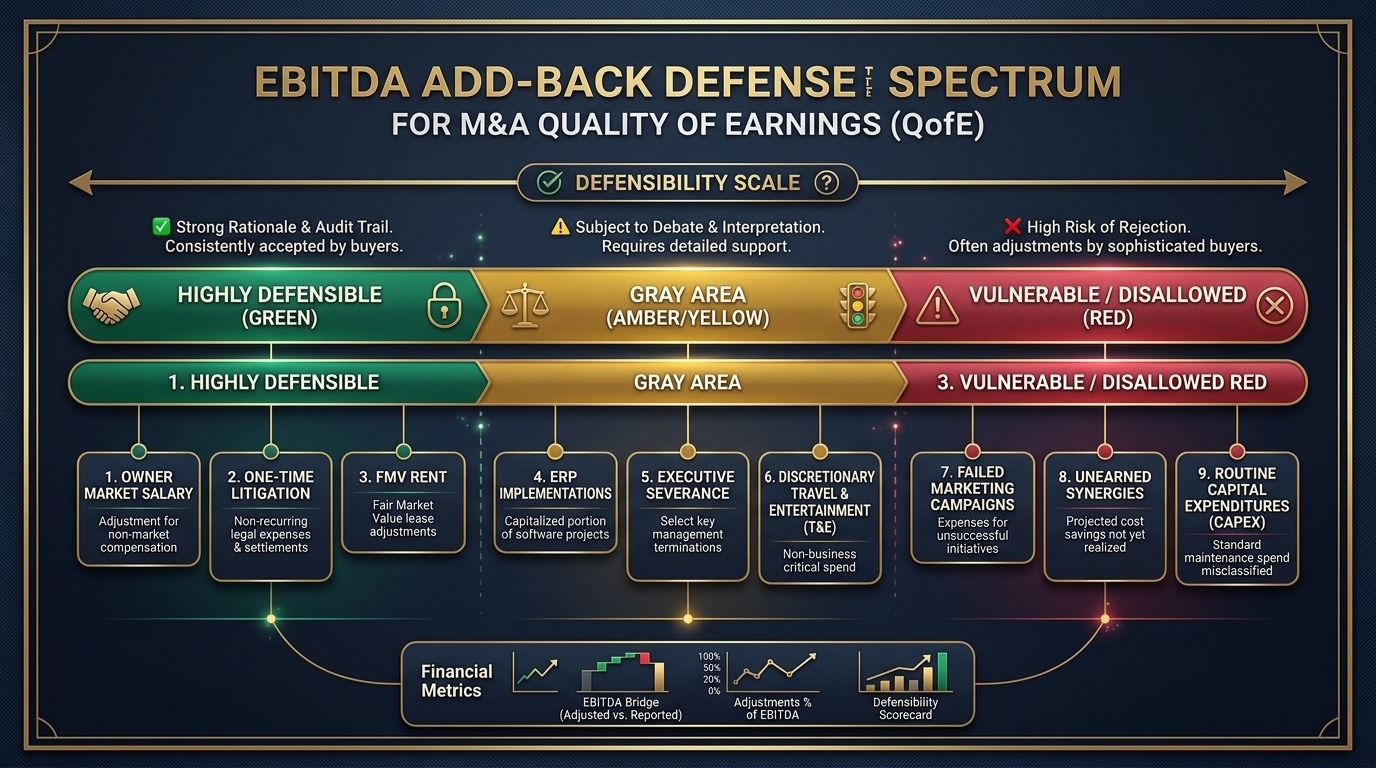 Quality of Earnings EBITDA Add-Back Defensibility Spectrum